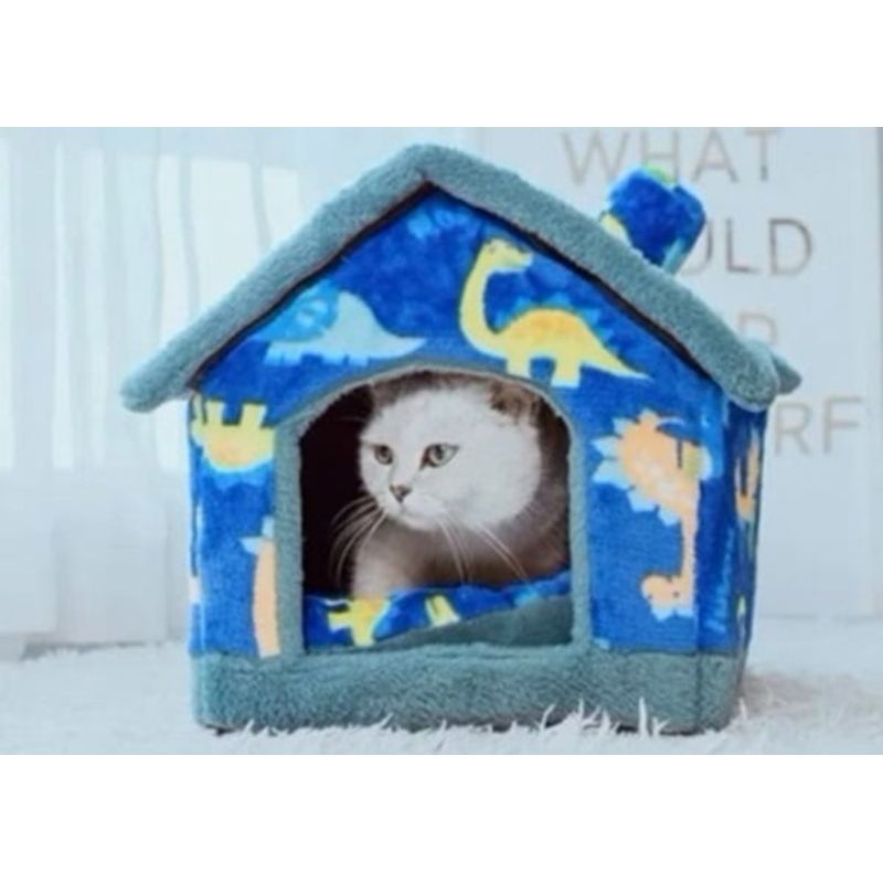 ANGELES DEL HOGAR - Cama tipo Casa Perros y Gatos Azul Dinosaurio