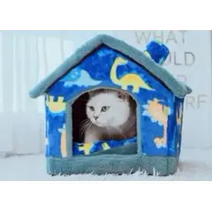 ANGELES DEL HOGAR - Cama tipo Casa Perros y Gatos Azul Dinosaurio