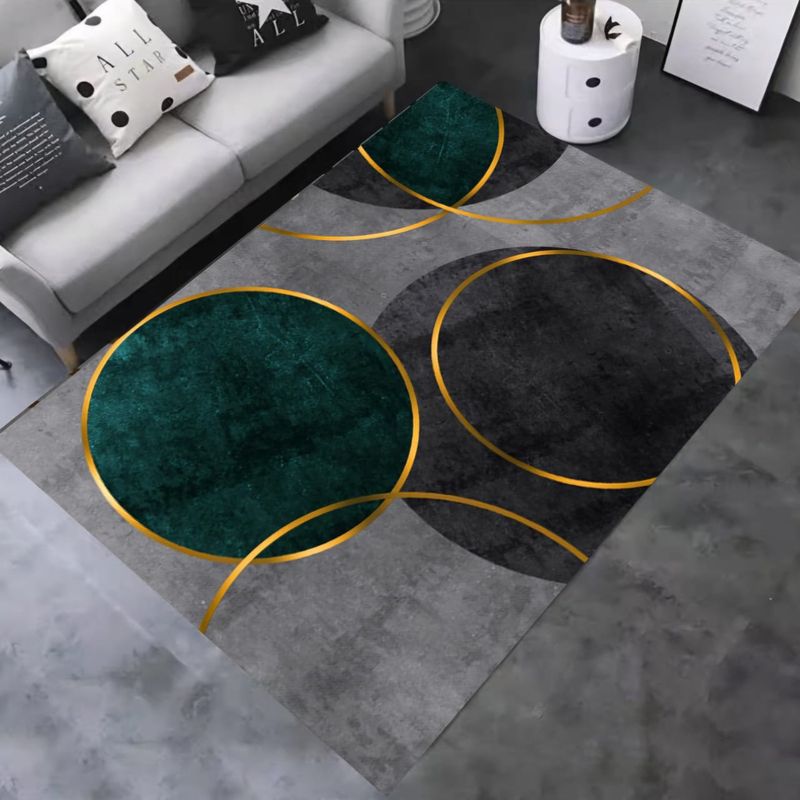 GENERICO - ALFOMBRA ANTIDESLIZANTE 180X200cm DISEÑO CIRCULOS GRIS Y VERDE TF