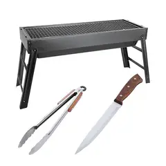 ARTHOME - SET PARRILLA BBQ PORTATIL PARA CARBON + 2 PIEZAS AH23