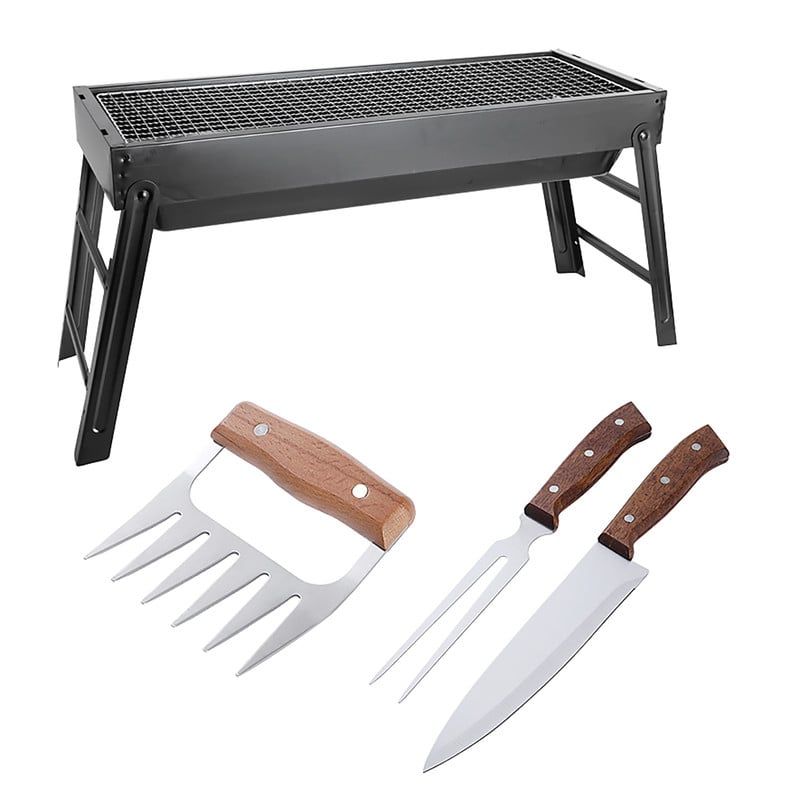 ARTHOME - SET PARRILLA BBQ PORTATIL PARA CARBON + 3 PIEZAS ARTHOME AH20