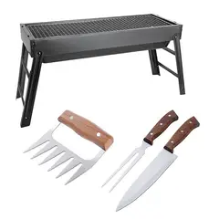 ARTHOME - SET PARRILLA BBQ PORTATIL PARA CARBON + 3 PIEZAS AH20