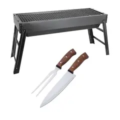ARTHOME - SET PARRILLA BBQ PORTATIL PARA CARBON + 2 PIEZAS AH18
