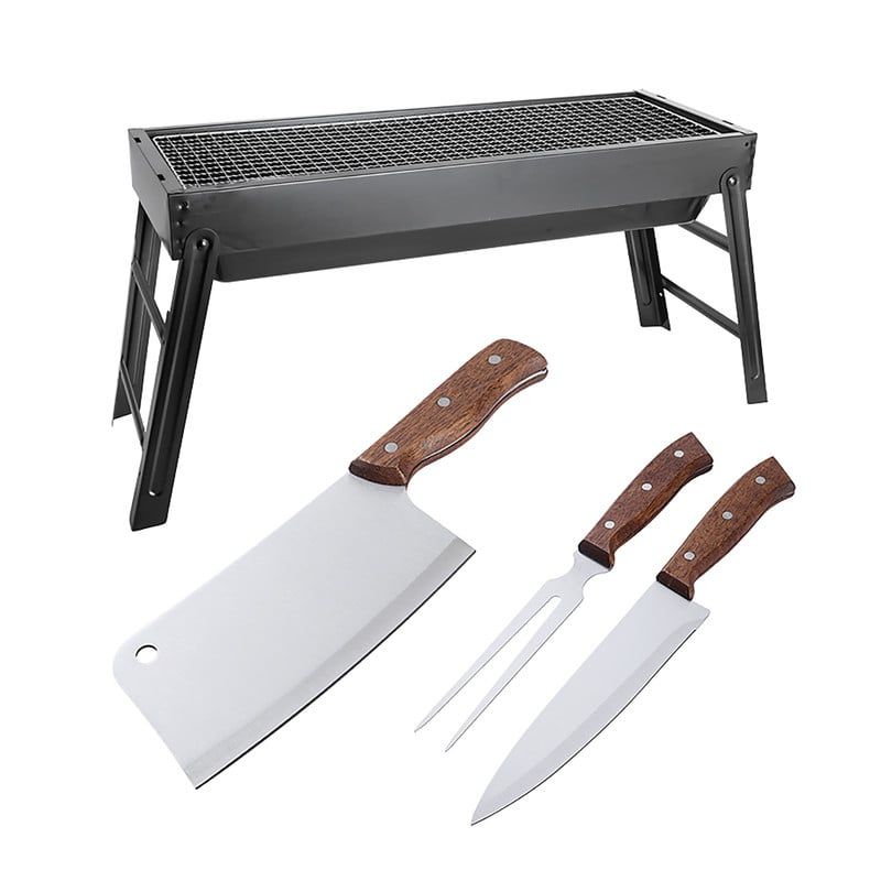 ARTHOME - SET PARRILLA BBQ PORTATIL PARA CARBON + 3 PIEZAS ARTHOME AH21