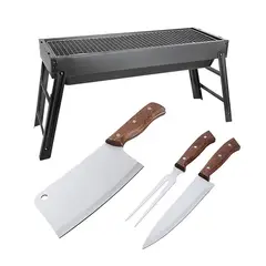 ARTHOME - SET PARRILLA BBQ PORTATIL PARA CARBON + 3 PIEZAS AH21