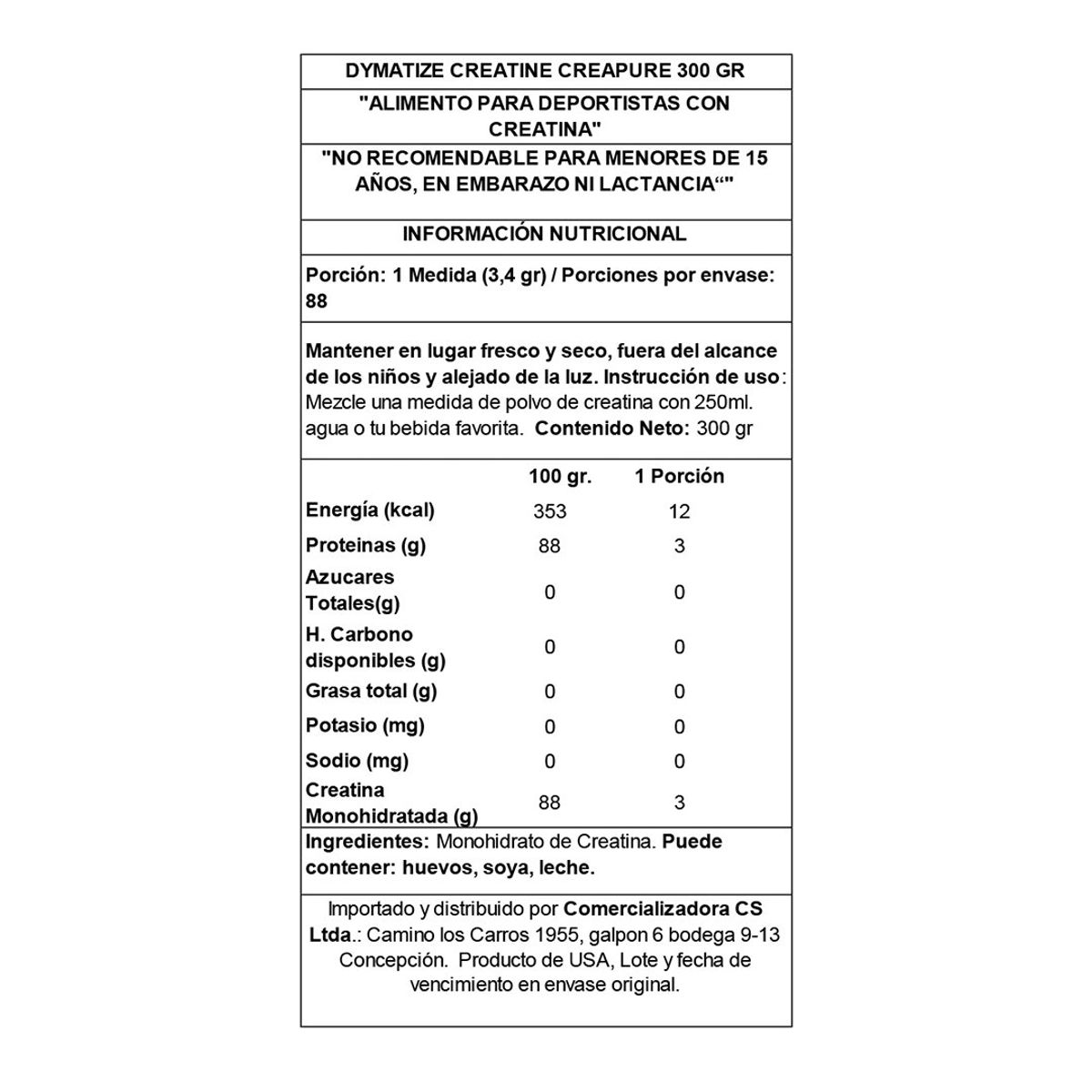 DYMATIZE - Creatina Monohidratada Creapure 300gr DYMATIZE