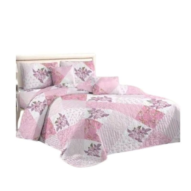 GENERICO - Cubrecama Quilt Verano 2 Plazas - Rosa Rombos YC208