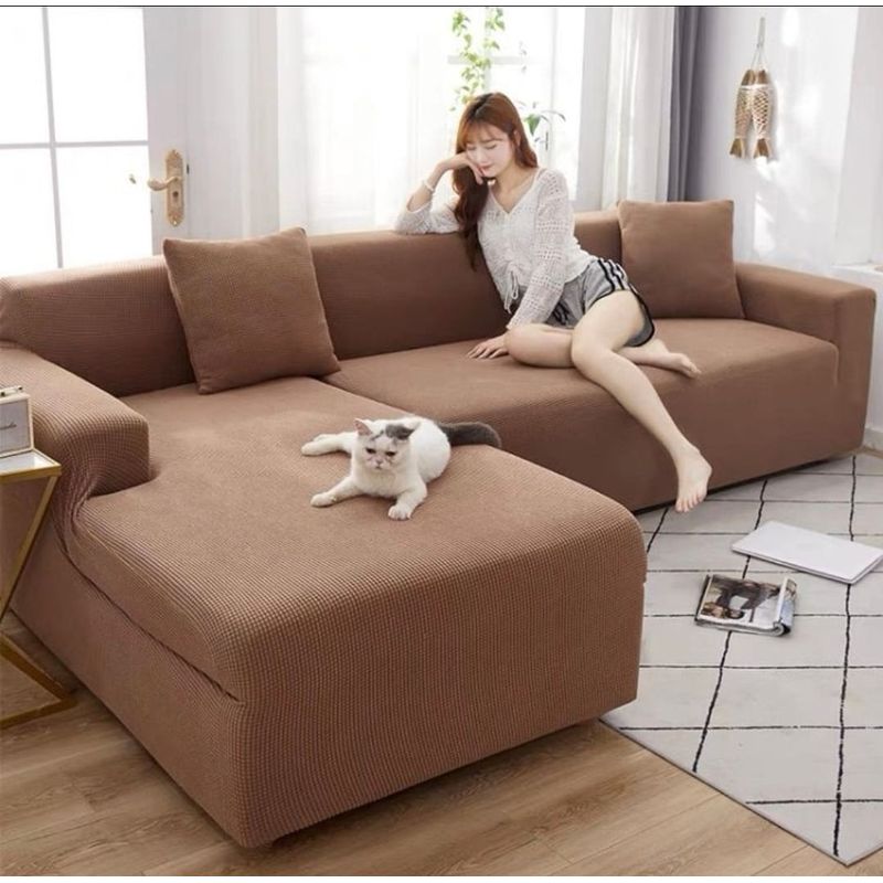 ANGELES DEL HOGAR - Cubre Sillón  Forma de L  Texturizado  Cafe