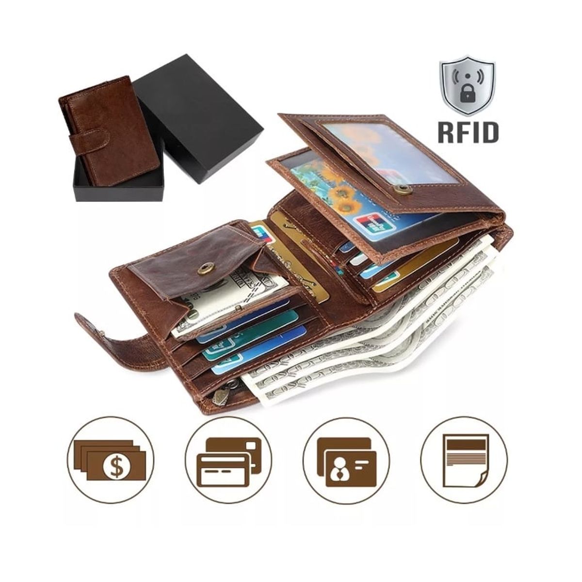 GENERICO - Cartera Antirrobo Para Hombre Billetera Clip Rfid Cuero