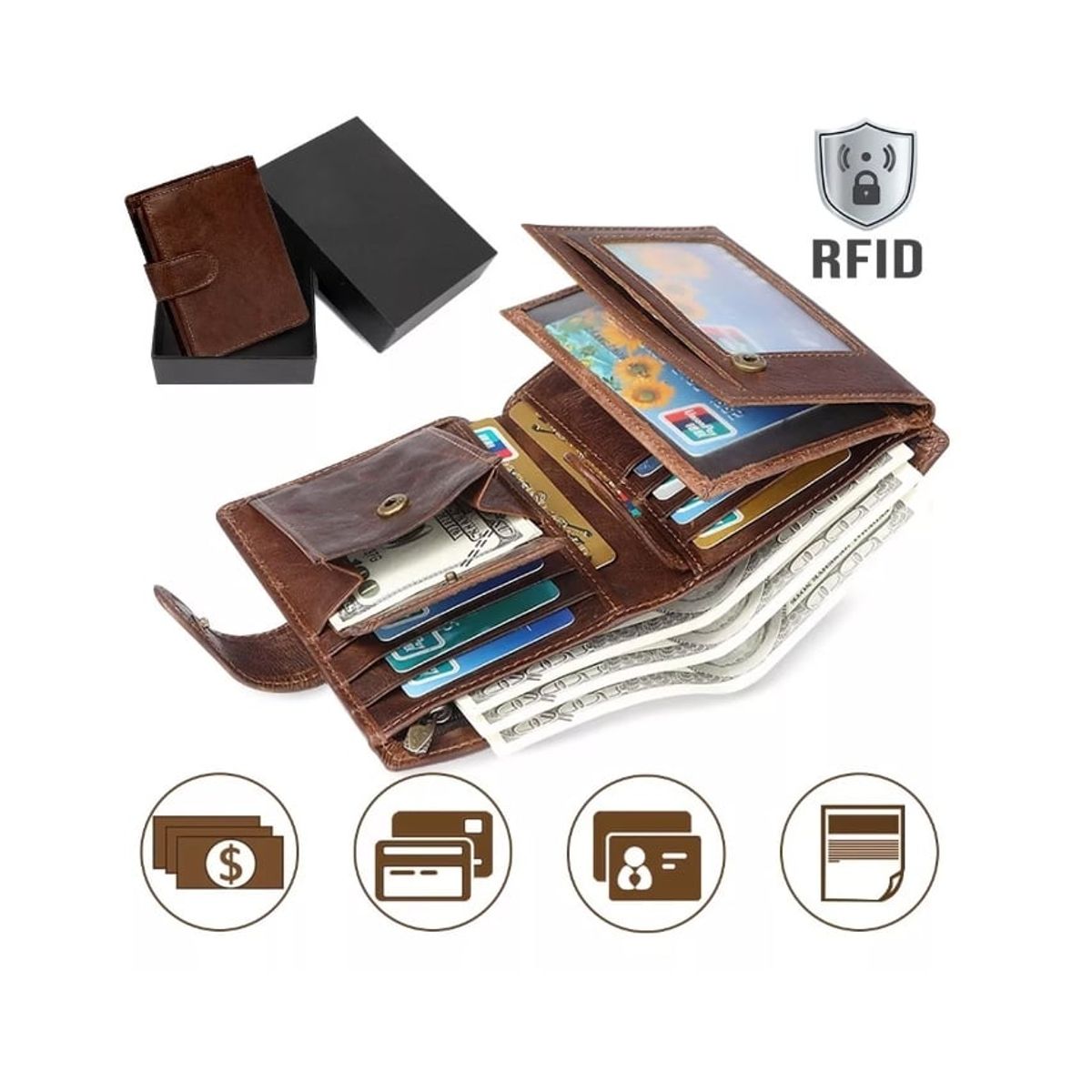 GENERICO - Cartera Antirrobo Para Hombre Billetera Clip Rfid Cuero