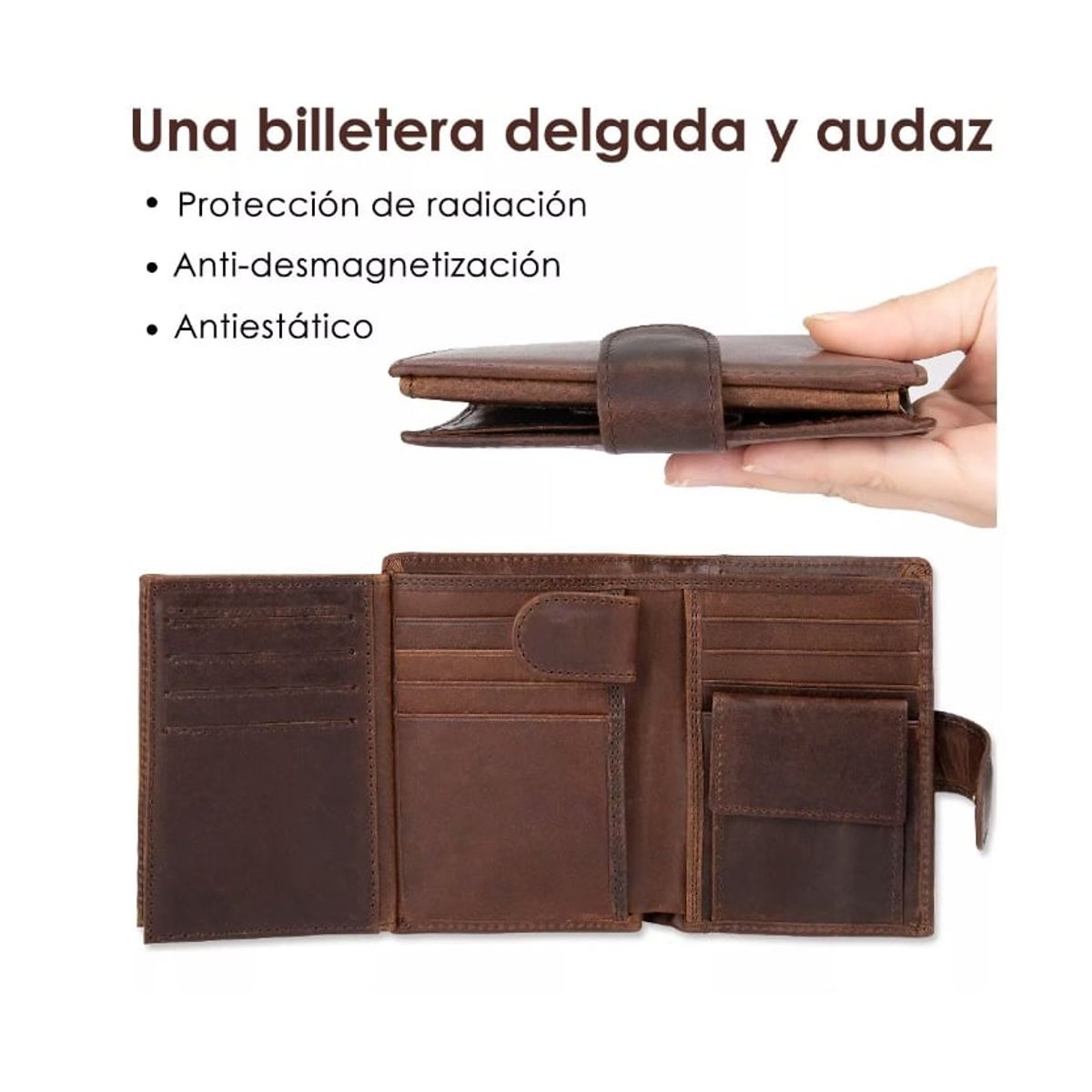 GENERICO - Cartera Antirrobo Para Hombre Billetera Clip Rfid Cuero