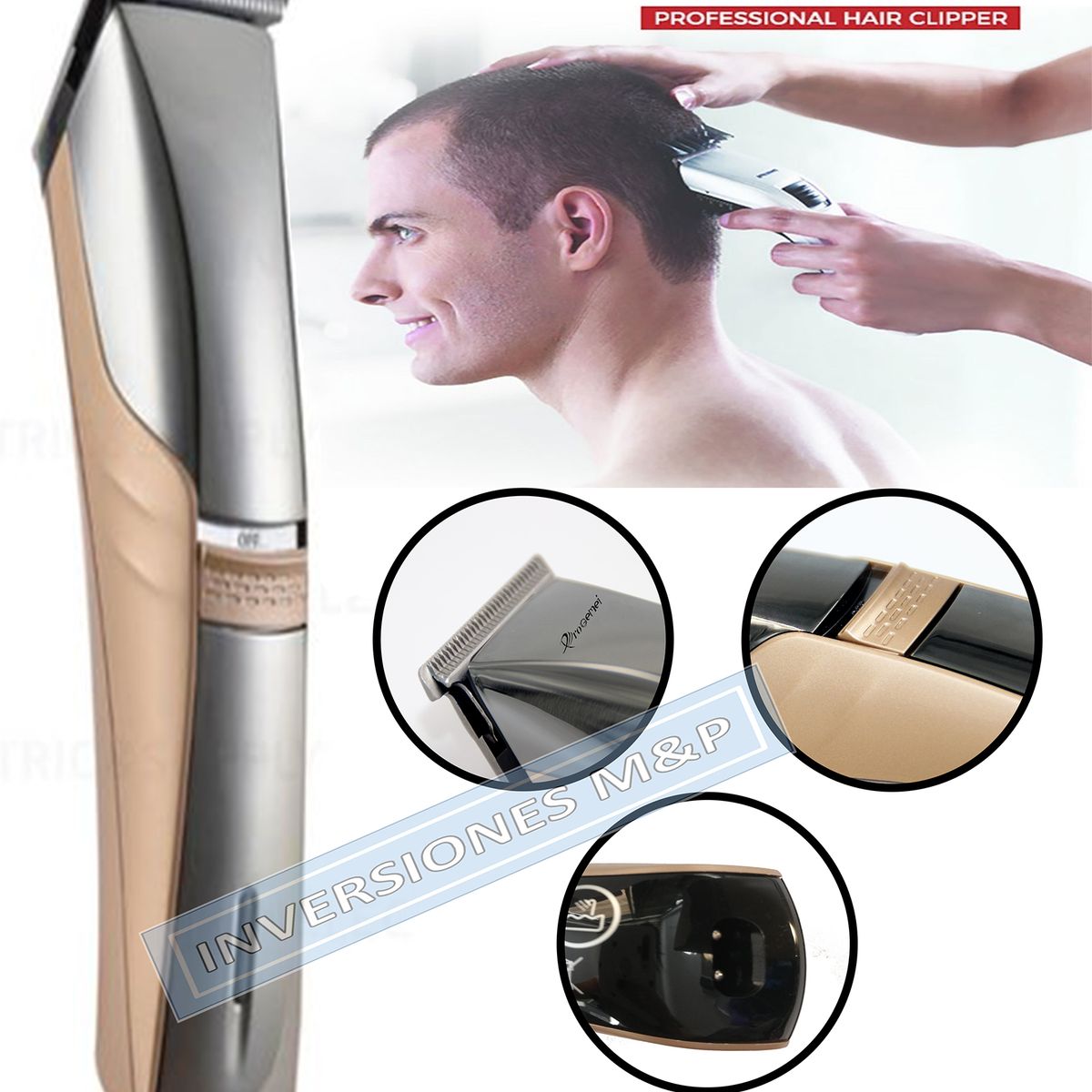 GEMEI - Maquina Corta Pelo Rasuradora Afeitadora Recargable Resistente Al Agua