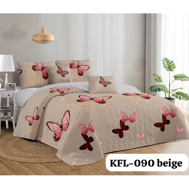 GENERICO - Cobertor Quilts de Verano 2 plazas Mariposas Beige GS