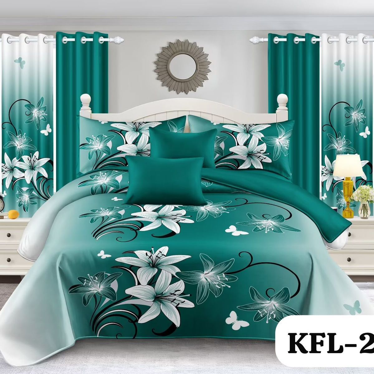 GENERICO - Cobertor Tipo Quilt de Verano / Cubrecamas 2 Plazas Turquesa Flor