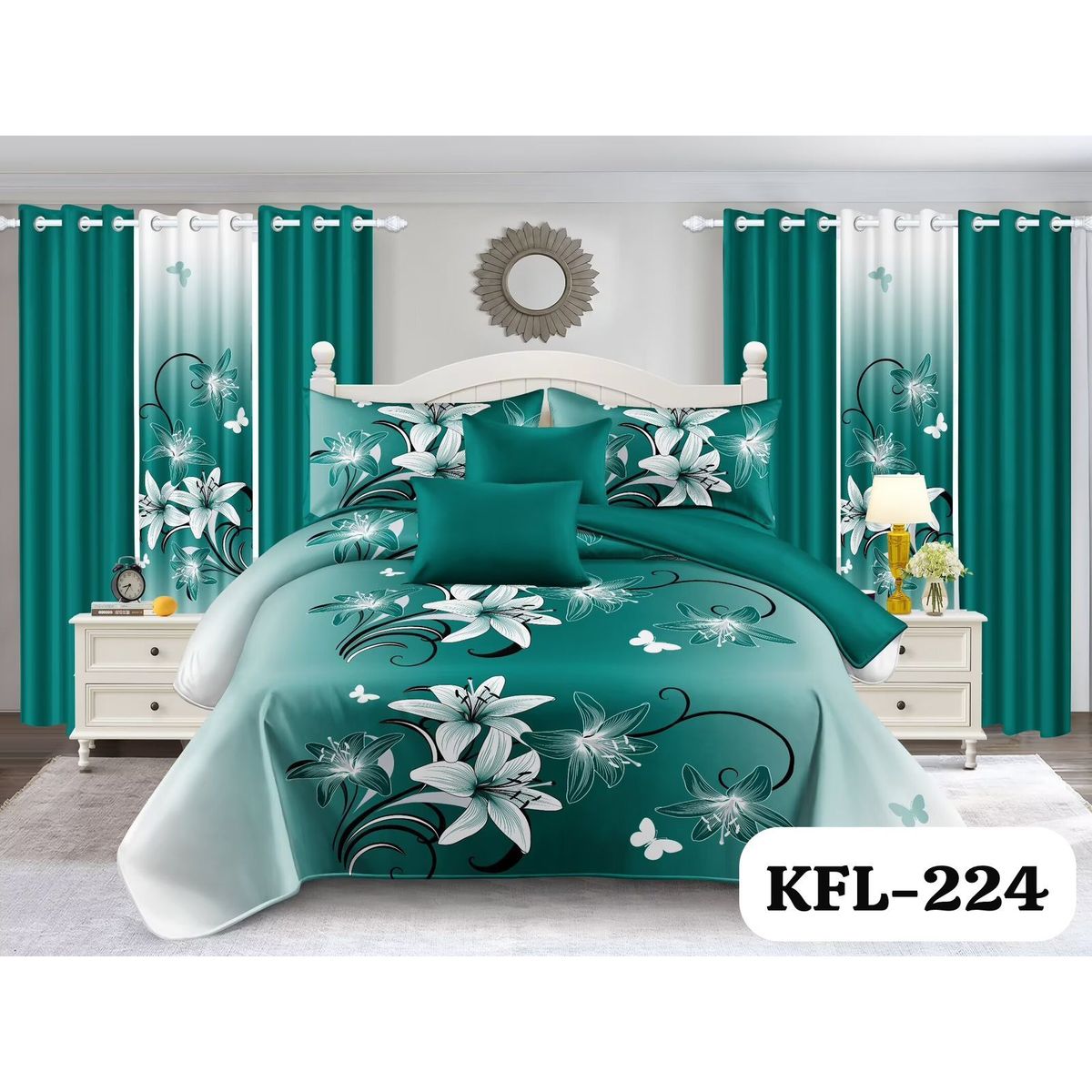 GENERICO - Cobertor Tipo Quilt de Verano / Cubrecamas 2 Plazas Turquesa Flor