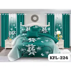 GENERICO - Cobertor Tipo Quilt de Verano / Cubrecamas 2 Plazas Turquesa Flor