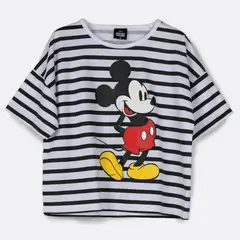 DISNEY - Polera Manga Corta Niña Rayas Mickey Blanco