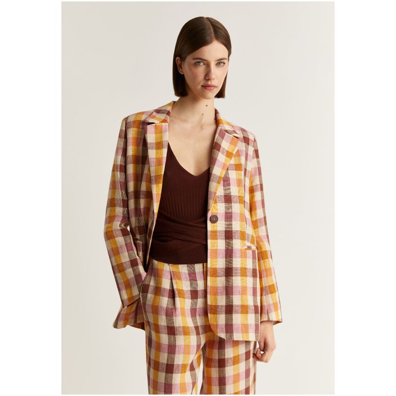SCALPERS - Blazer Vichy Lino Camel