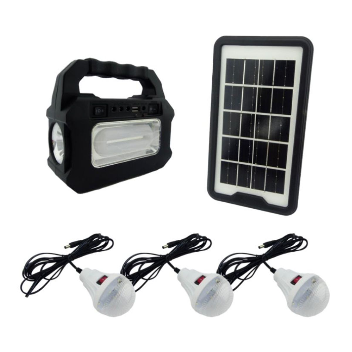 GENERICO - Kit Panel Solar Camping +Linterna + Ampolletas
