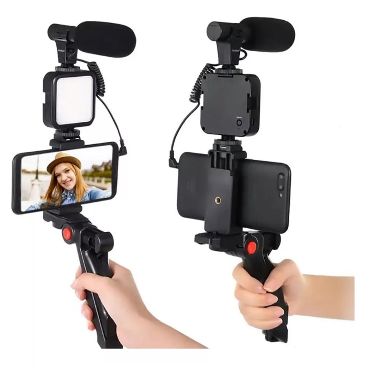 GENERICO - Kit De Grabación Con Micrófono Luz Led Y Soporte Tripode Color Negro