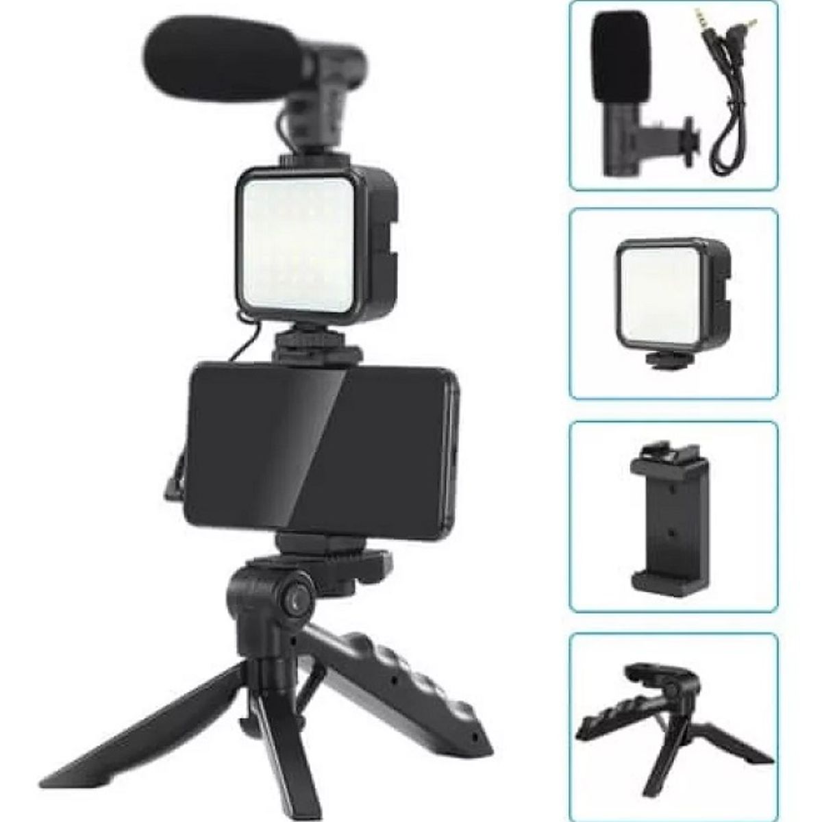 GENERICO - Kit De Grabación Con Micrófono Luz Led Y Soporte Tripode Color Negro