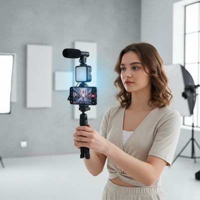 Imagen 2 del producto Kit De Grabación Con Micrófono Luz Led Y Soporte Tripode Color Negro