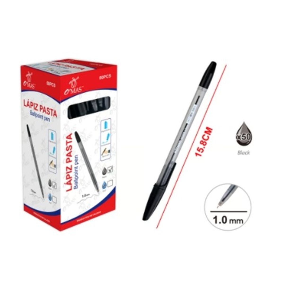 GENERICO - LAPIZ PASTA TINTA COLOR NEGRA 1.0MM 50 PCS