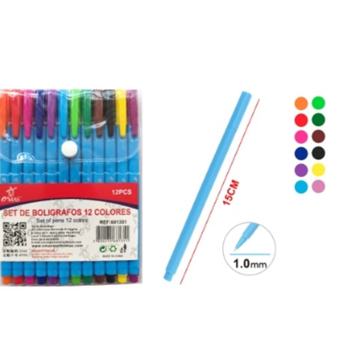 GENERICO - BOLIGRAFO 12 COLORES 1.0MM