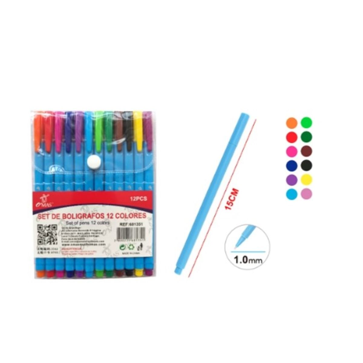 GENERICO - BOLIGRAFO 12 COLORES 1.0MM