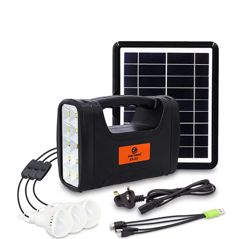 GENERICO - Kit Emergencia Sistema Energía Solar Linterna+3 ampolletas+usb