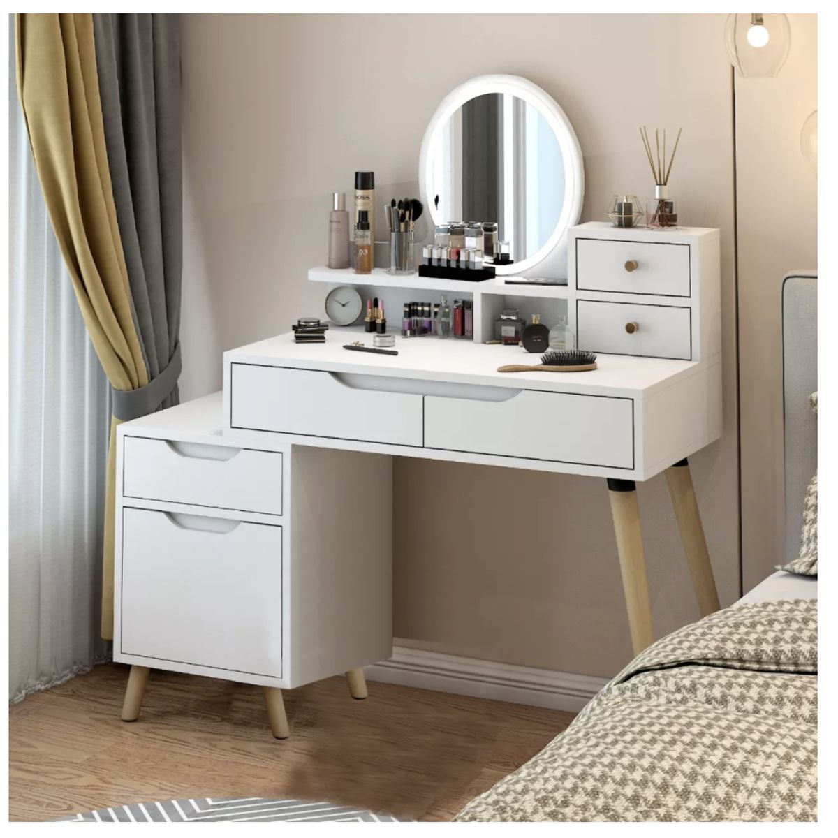 HOMER DESIGN - Tocador Con Espejo De Luz Comoda Extendible 130x40x110cm