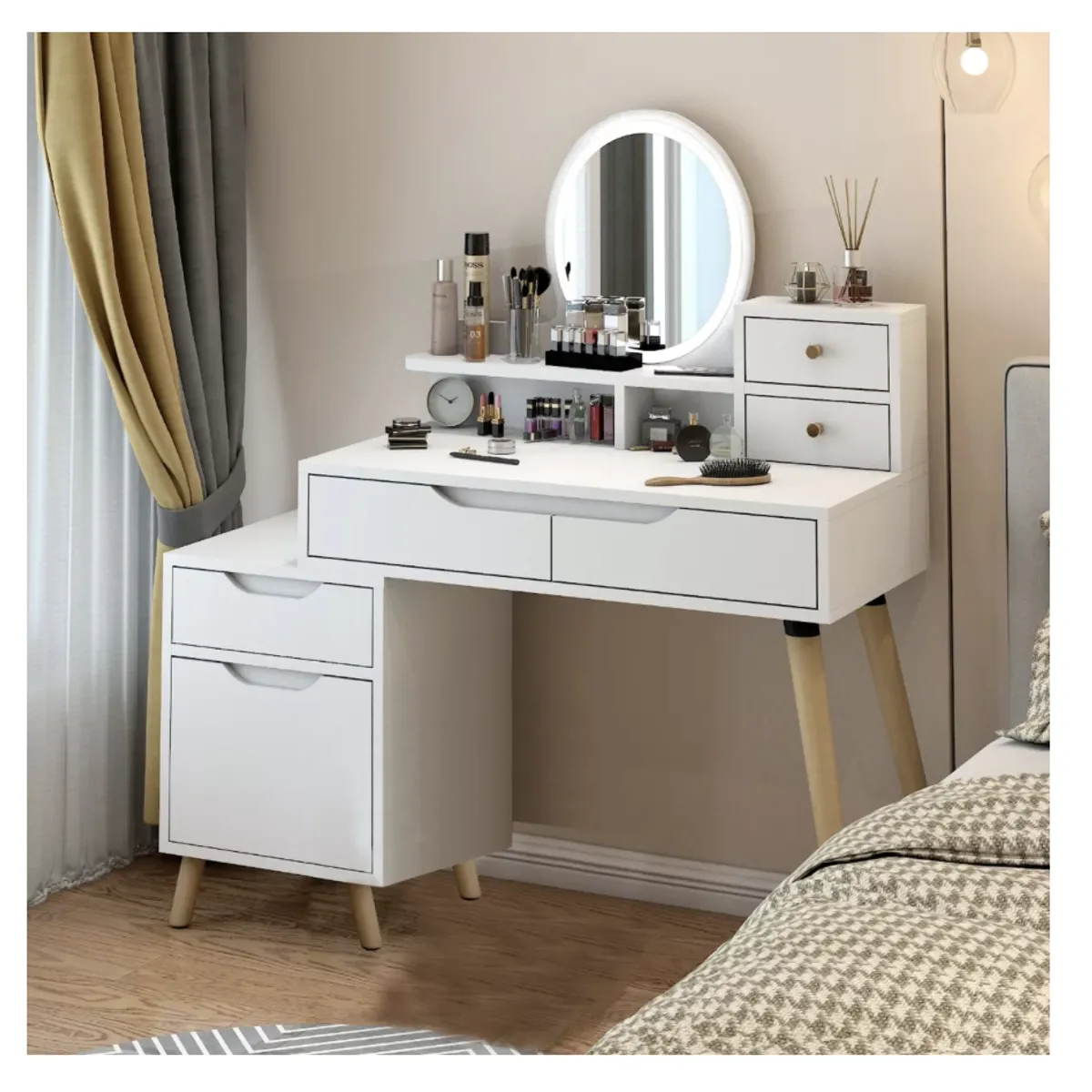 HOMER DESIGN - Tocador Con Espejo De Luz Comoda Extendible 130x40x110cm