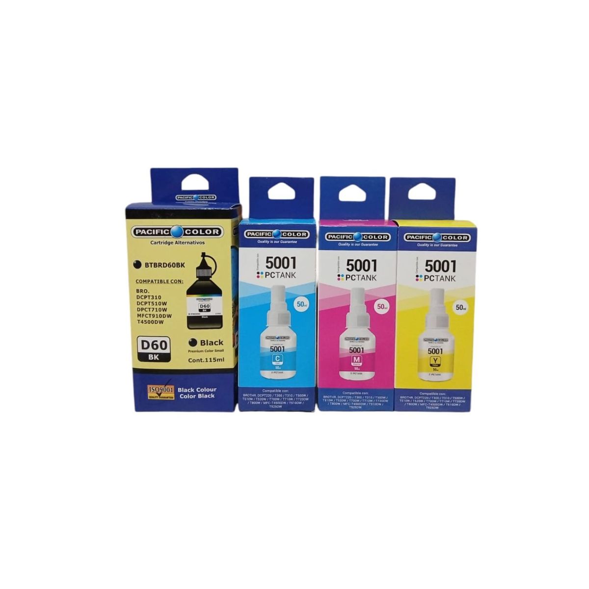 PACIFIC COLOR - Pack 4 Tintas alternativas BTD60/5001 Compatible BROTHER