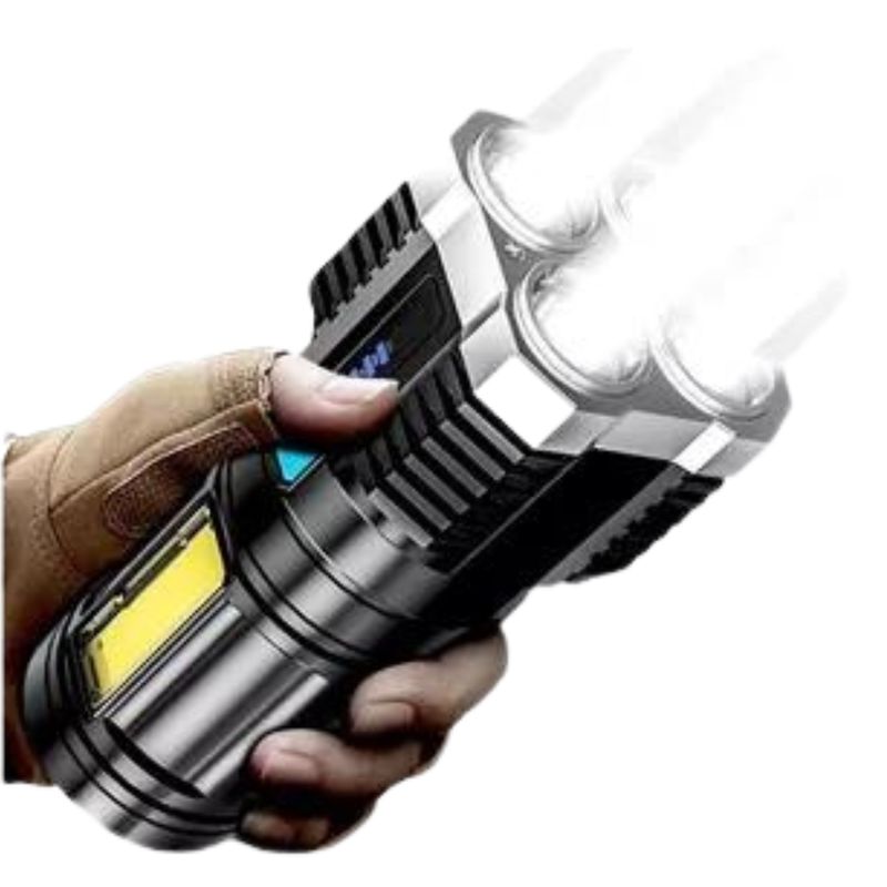 LINE - Linterna Led USB Recargable Alto Alcance 330 Mts 4 Focos