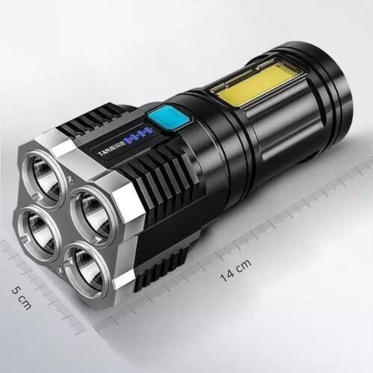 LINE - Linterna Led USB Recargable Alto Alcance 330 Mts 4 Focos