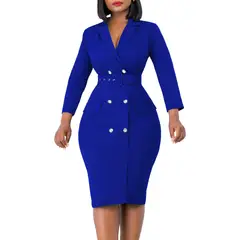 TIOZONEY - Vestido de mujer con cuello de traje y cinturón