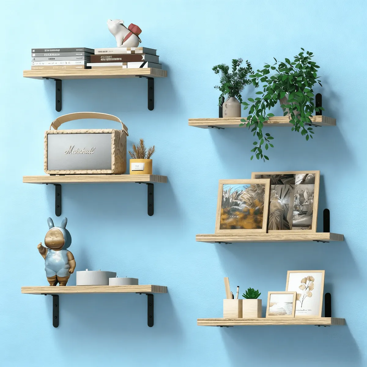 HALMAN - Repisas Flotantes De Madera Multipropósito X6 Marrón Claro