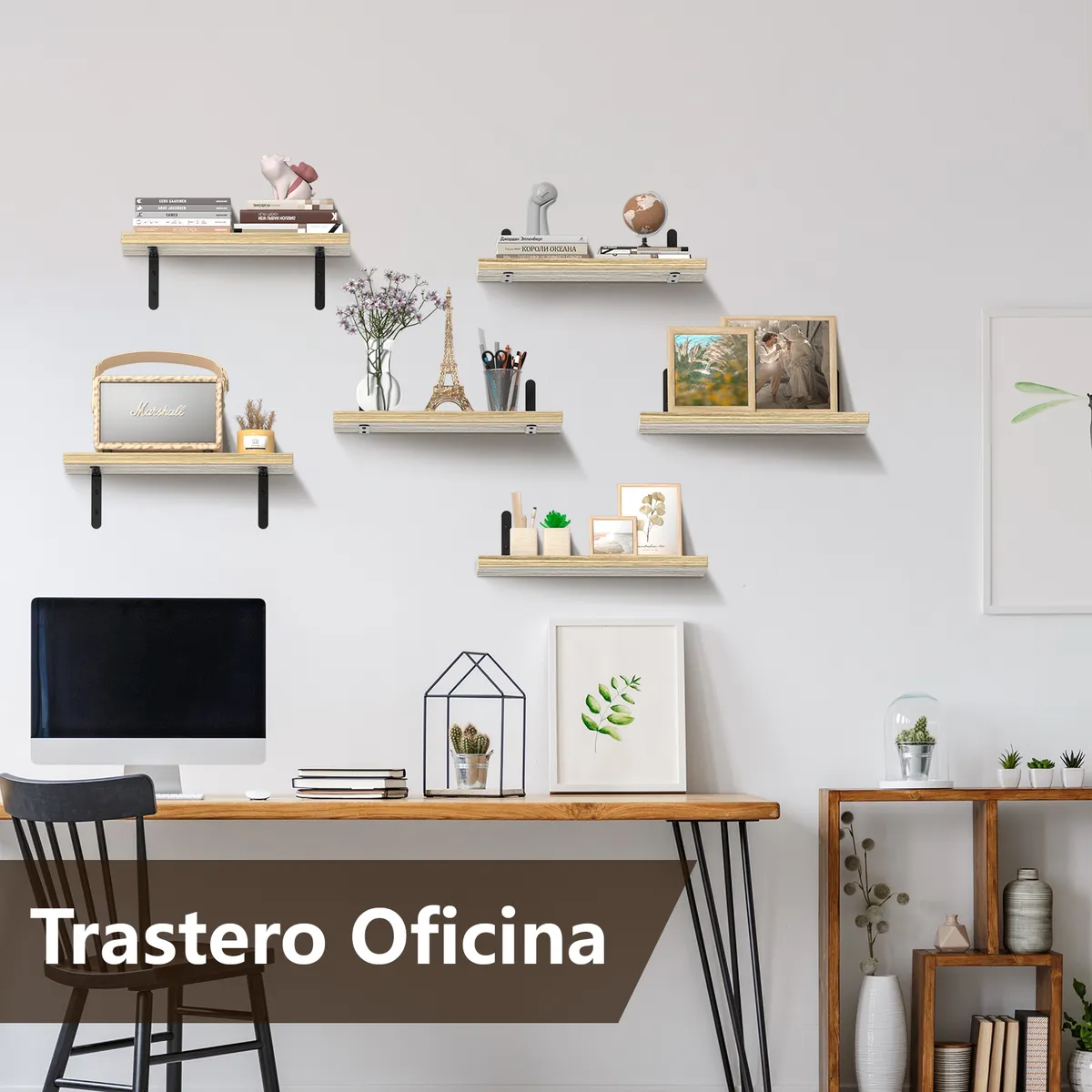 HALMAN - Repisas Flotantes De Madera Multipropósito X6 Marrón Claro