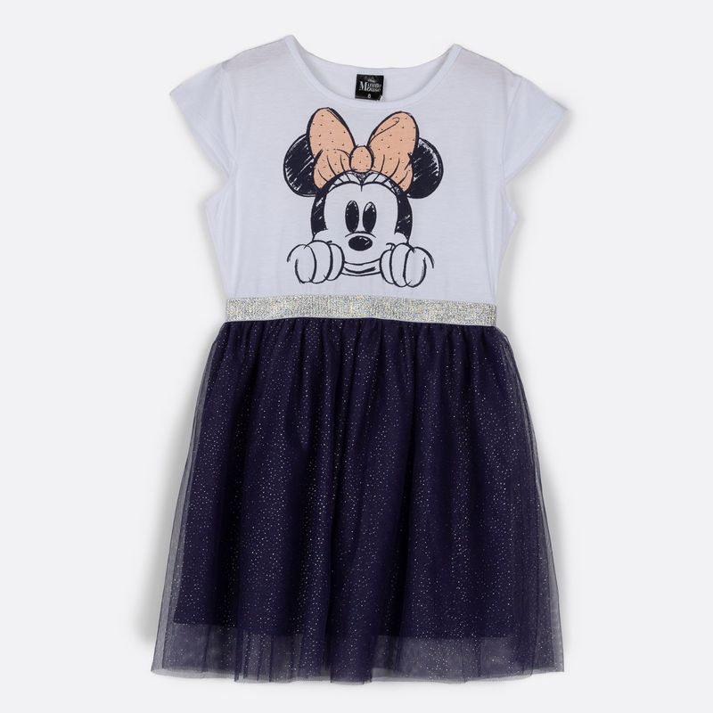 DISNEY - Vestido Niña Cara Minnie Blanco Disney