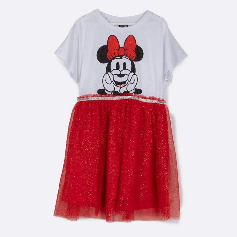 DISNEY - Vestido Niña Cara Minnie Blanco Disney