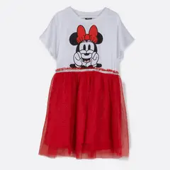 DISNEY - Vestido Niña Cara Minnie Blanco