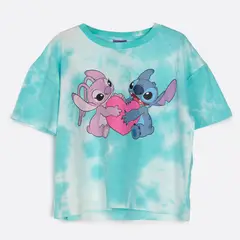 DISNEY - Polera Manga Corta Niña Tie Dye Lilo & Stitch Celeste