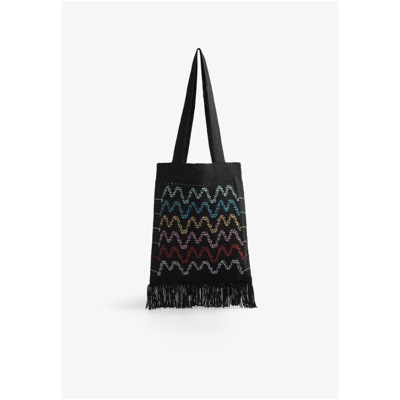 SCALPERS - Bolso Shopper Crochet Detalle Flecos Black