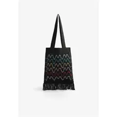 SCALPERS - Bolso Shopper Crochet Detalle Flecos Black