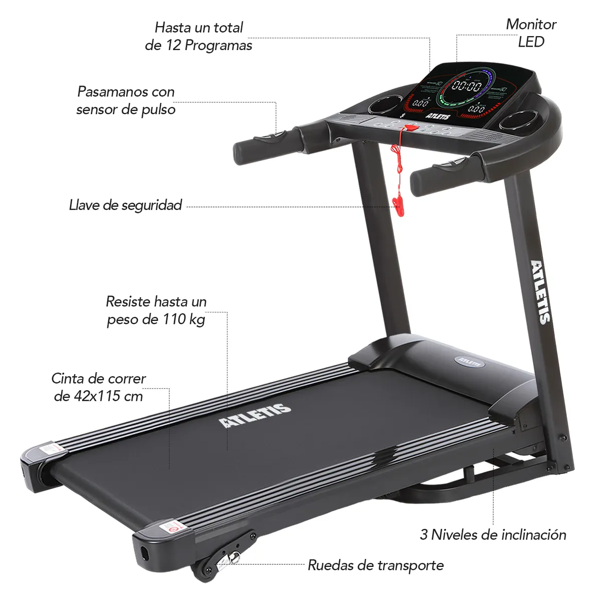 ATLETIS - Trotadora Apex 5 14 km/h 2.0 HP Plegable