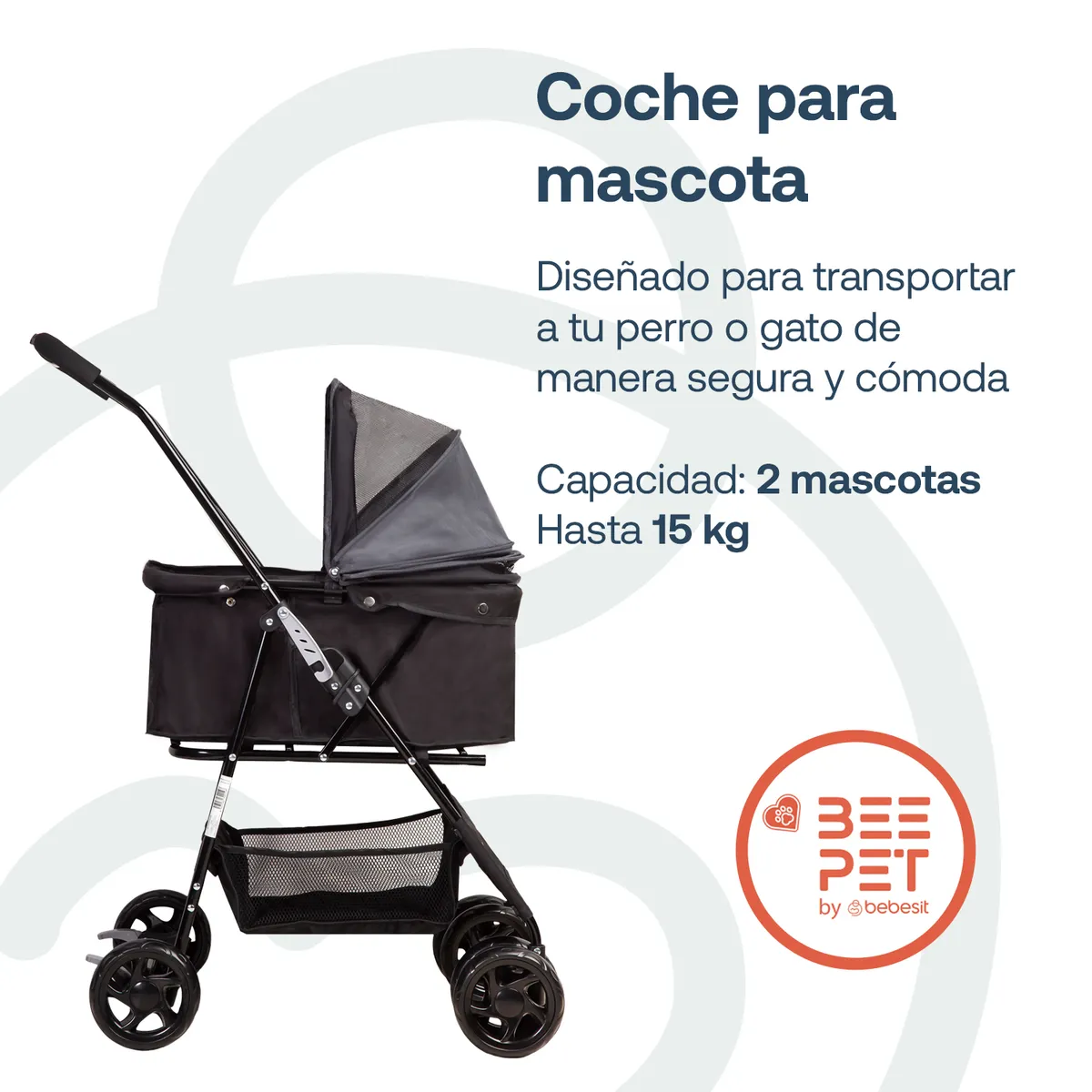 BEBESIT - Coche Mascotas Plegable Easy Perro Gato Negro BeePet Bebesit