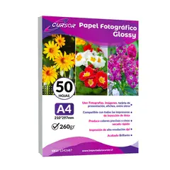 CURSOR - Papel Glossy Fotografico Brillante A4 260g 50 Hojas