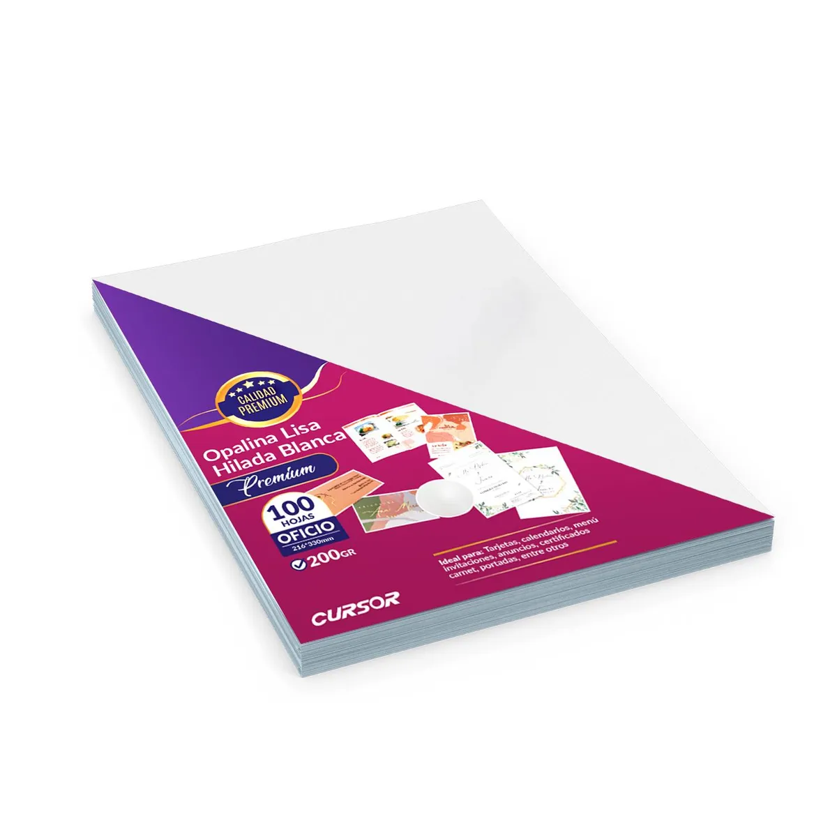 CURSOR - Papel Opalina Hilada 200g Blanca Oficio Cursor 100 Hojas