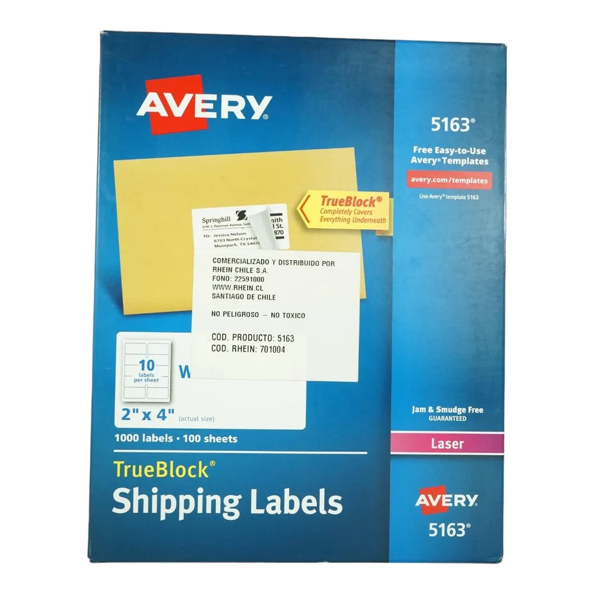 GENERICO - 1000 ETIQUETAS 5,1X10,2 CM INK/LASER AUTOADHESIVA AVERY 5163 - 100HJS CARTA BLANCO