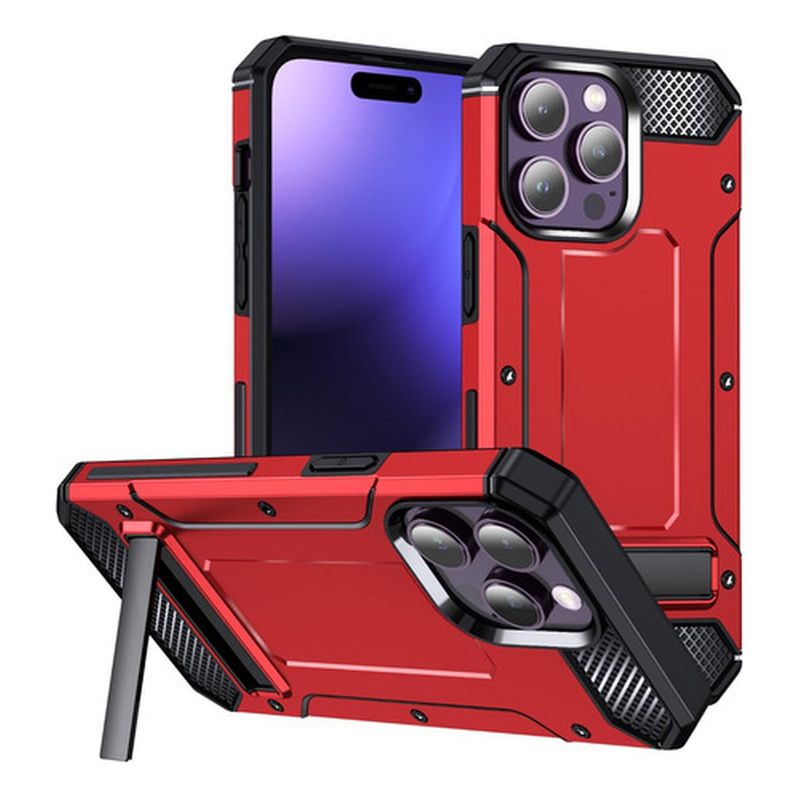 GENERICO - Carcasa Grado Militar Para iPhone 15 + Lamina Vidrio - Azul oscuro - Rojo